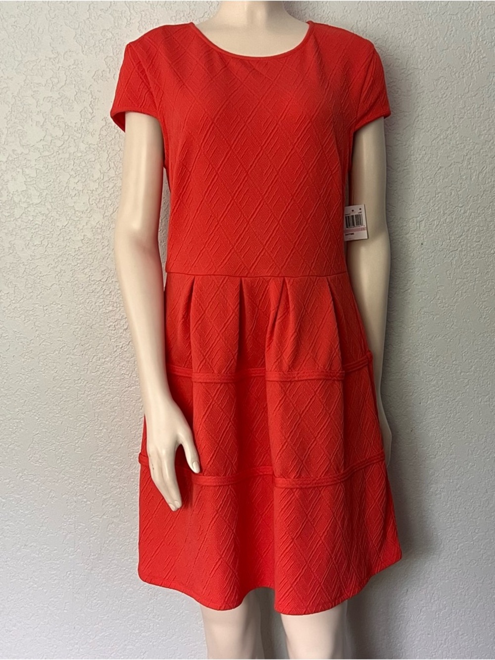 Tangerine Fit Flare Dress NWT Short Sleeve Textured Size 13 City Studio